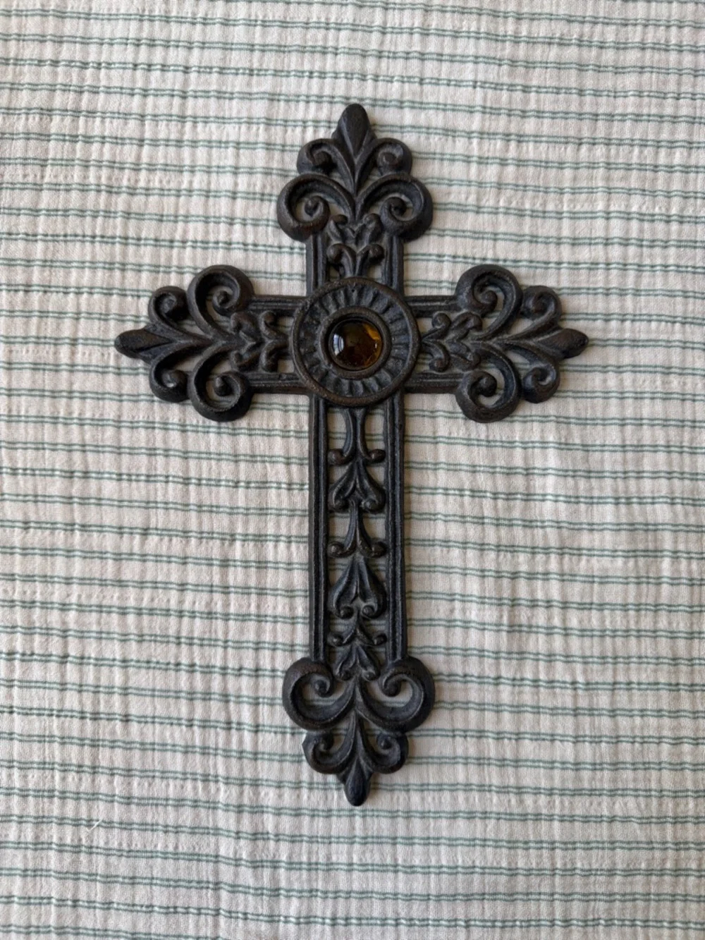Source Unknown Brown Ornate Wall Cross with Amber Accent